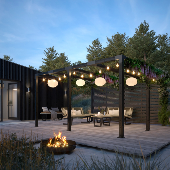 Pergola Cubic 3 Moduler med Tokyo Staket PLUS