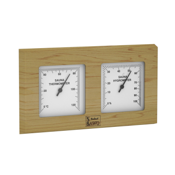 Bastu Thermo-Hygrometer Lådtyp med täckrutor 140x255 mm SAWO